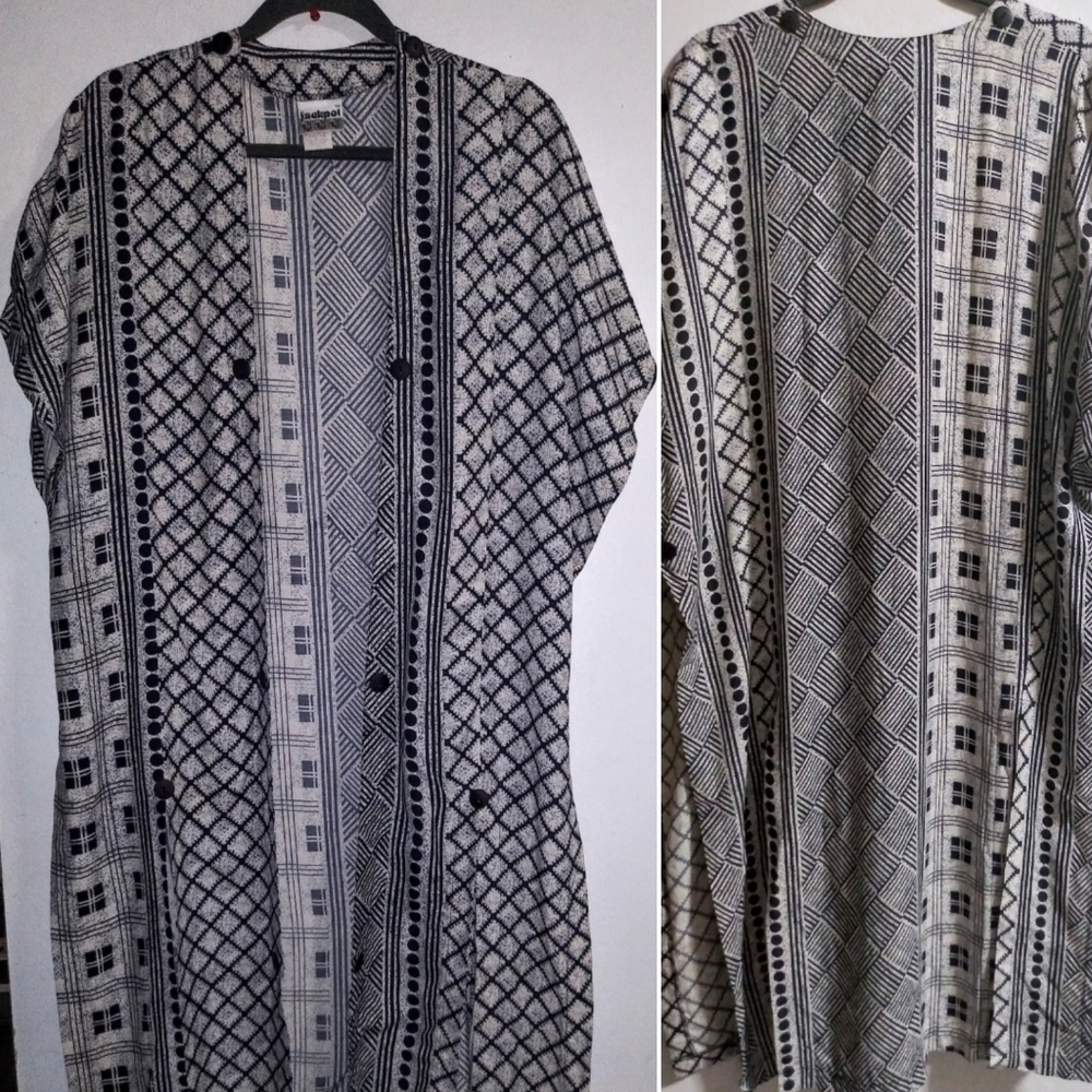 Jackpot Navy and Cream Ethnic Print Duster Sz M